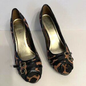 Candies Open Toe Animal Print / Leopard Print Black Heels Vintage size 10